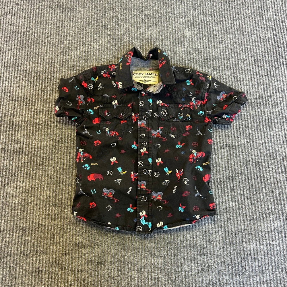 Cody James Toddler Boys 2T Black Rodeo Print Western Snap Short Sleeve Shirt